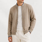 Men's Zip-up Jumper with Knitted Texture