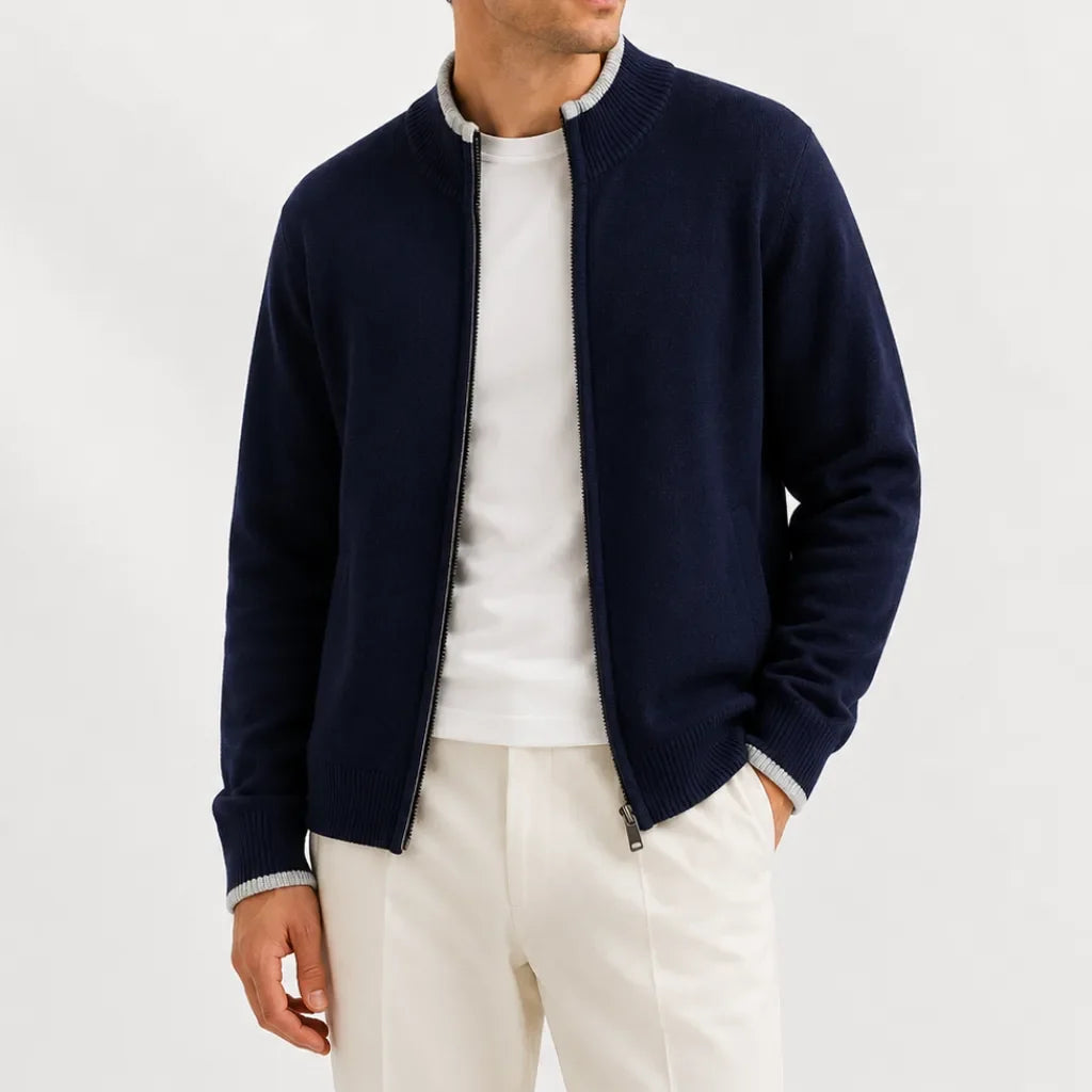 Men's Zip-up Jumper with Knitted Texture