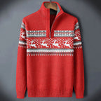Men's Half-Zip Knitted Jumper with Stand Collar – Nordic Pattern