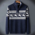 Men's Half-Zip Knitted Jumper with Stand Collar – Nordic Pattern