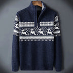 Men's Half-Zip Knitted Jumper with Stand Collar – Nordic Pattern