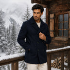 Men's Double-Breasted Wool-Blend Peacoat – Navy Blue