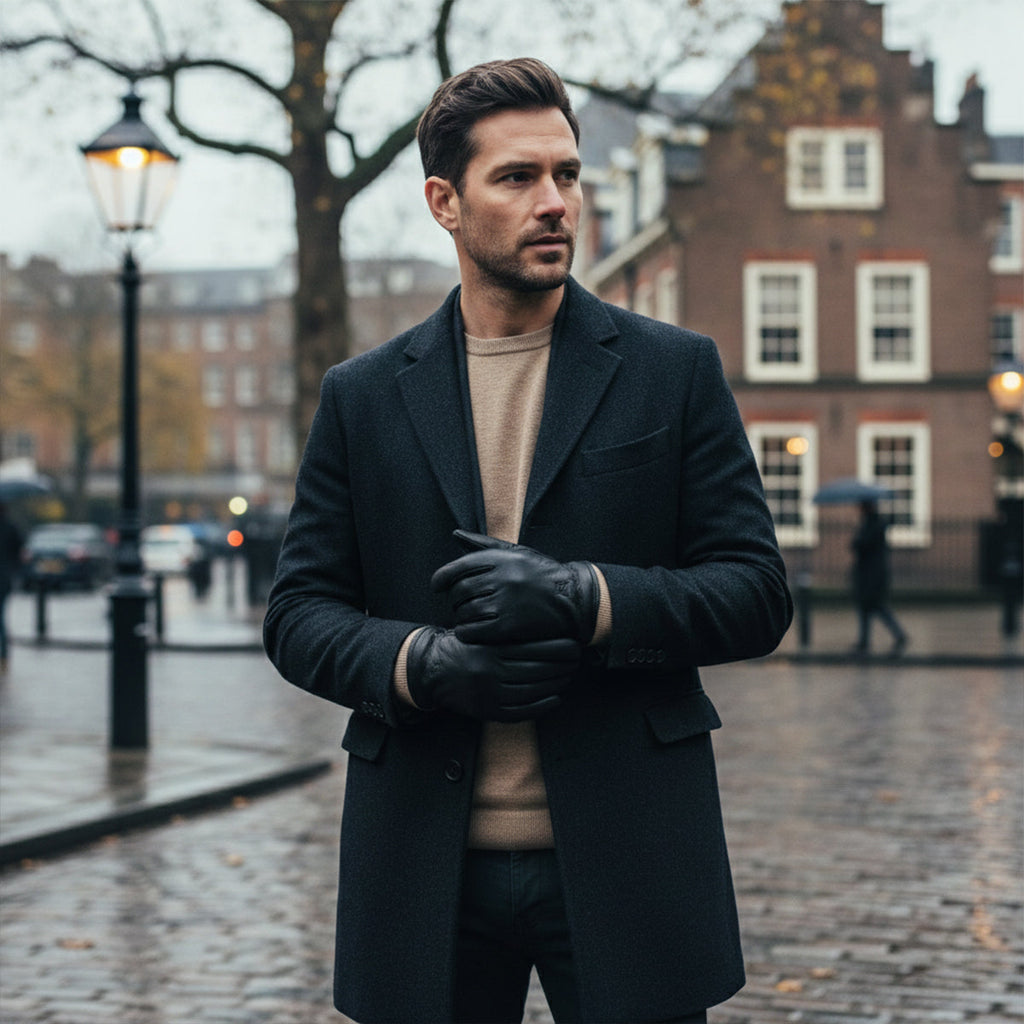 Men's Leather-Look Driving Gloves – Warm Knit Lining