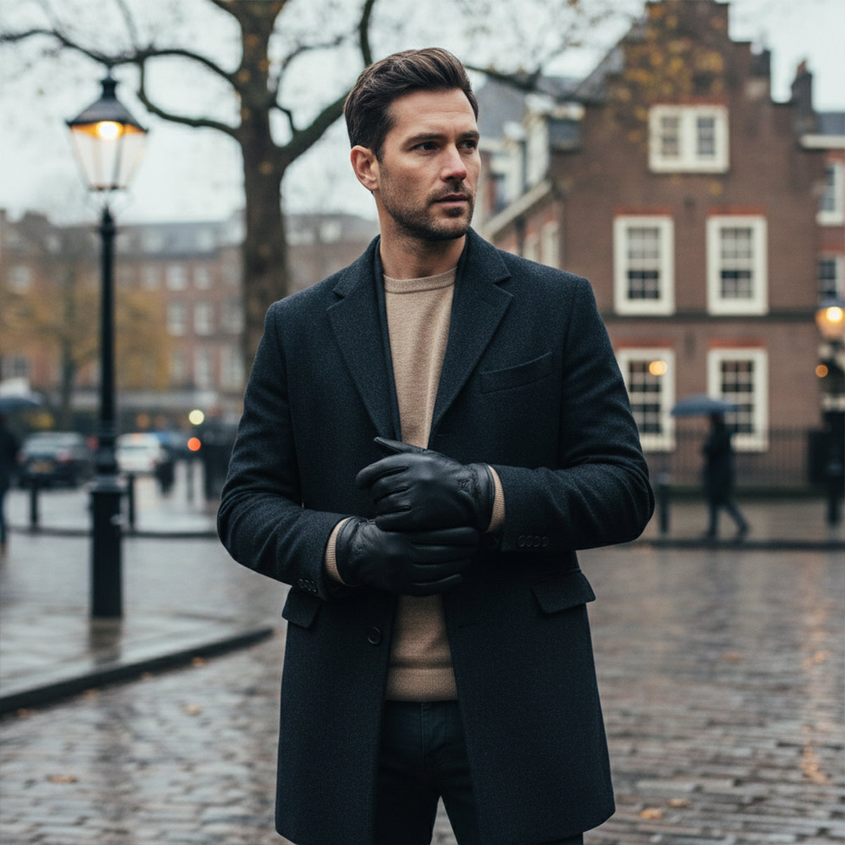 Men's Leather-Look Driving Gloves – Warm Knit Lining