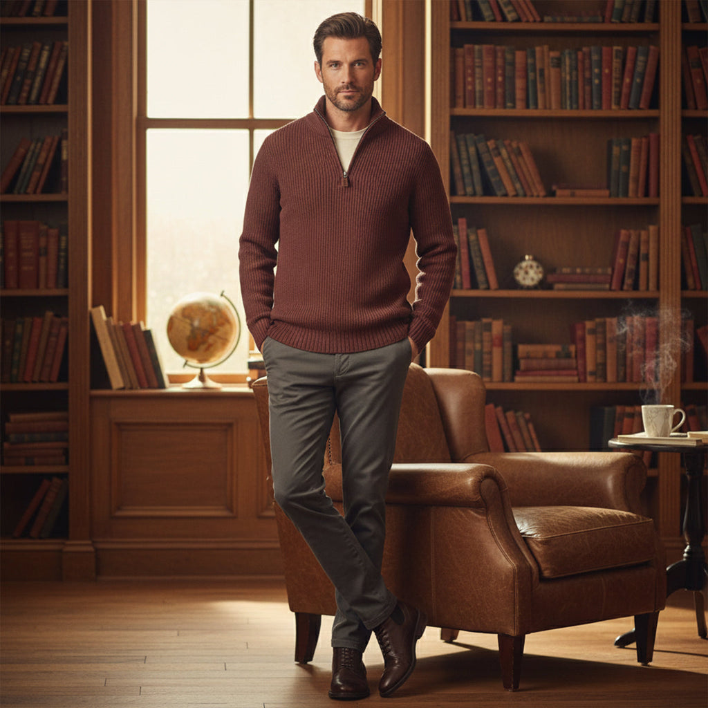 Men's Soft-Knit Half-Zip Jumper – Ribbed Texture