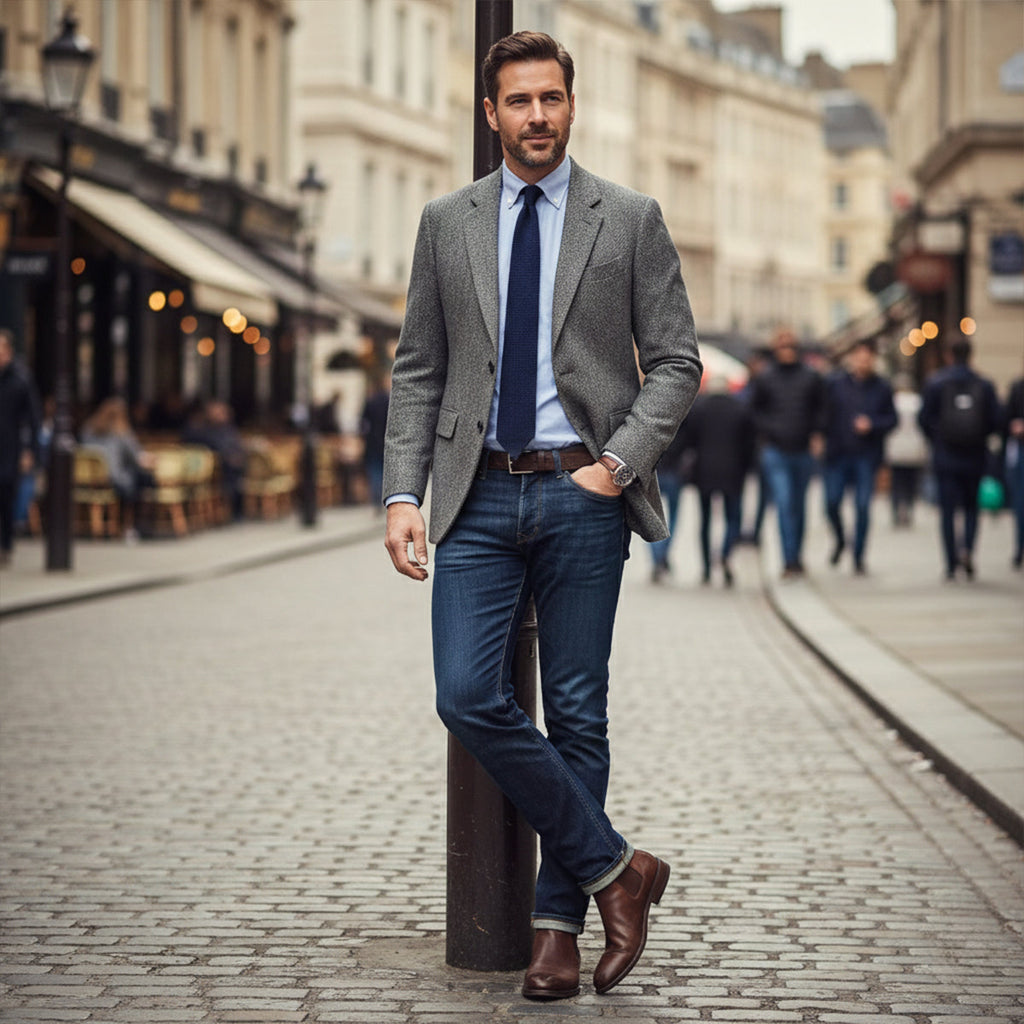 Men's Herringbone Tweed-Style Blazer – Tailored Slim Fit