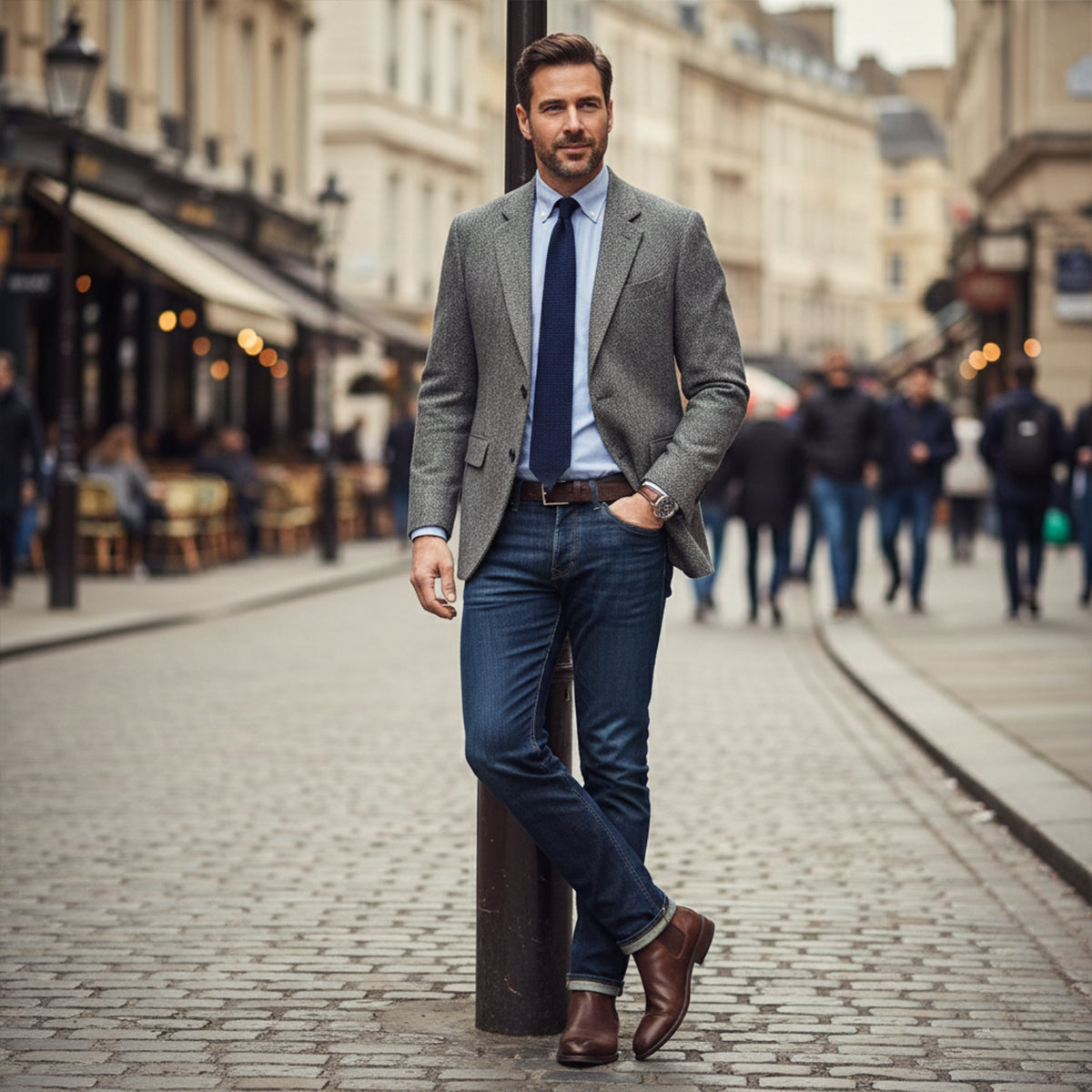 Men's Herringbone Tweed-Style Blazer – Tailored Slim Fit