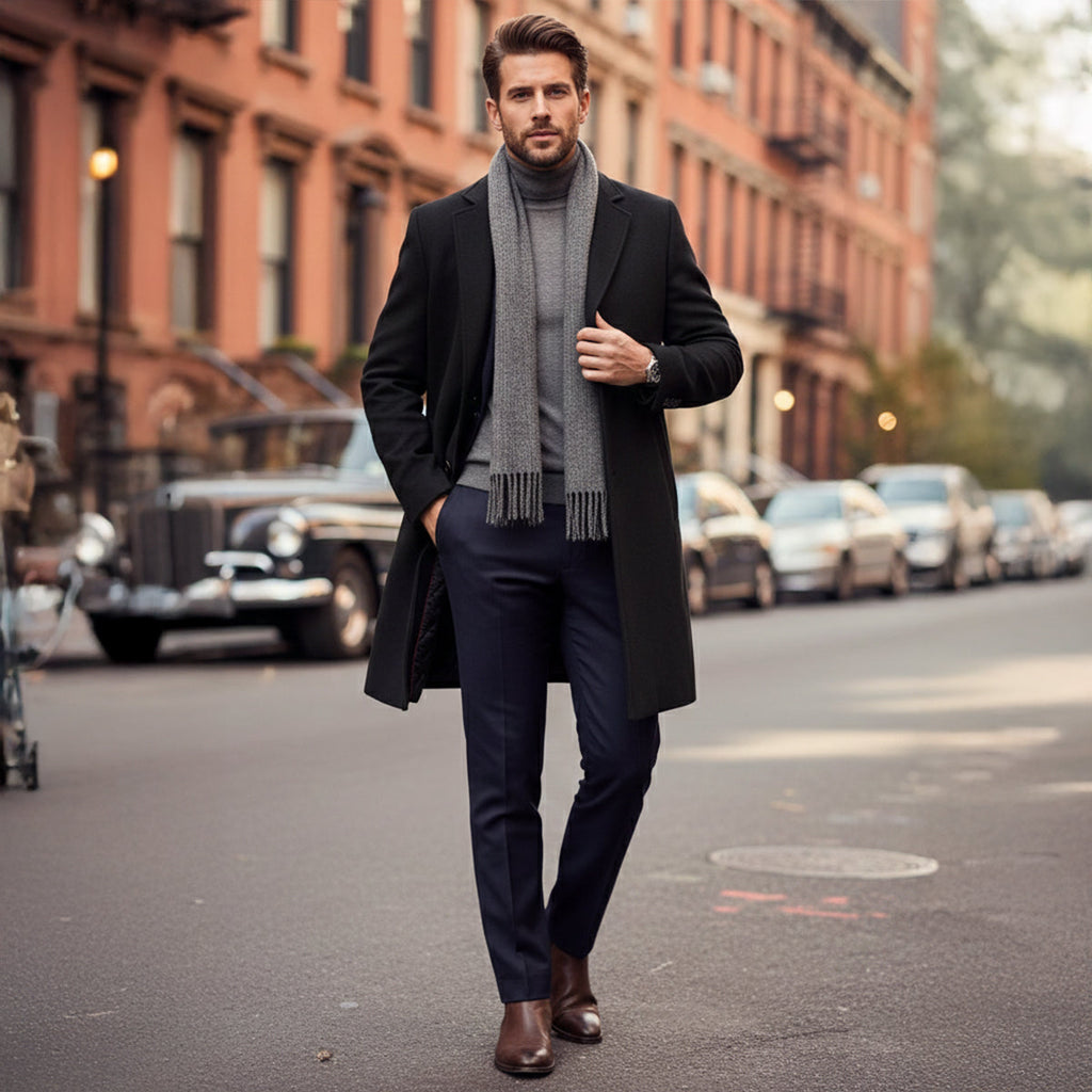 Men's Long Smart Winter Coat – Minimalist Tailored Cut