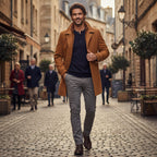 Men's Wool-Blend Smart Jacket – Zip and Button Front, Adjustable Cuffs