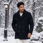 Men's Double-Breasted Wool-Blend Peacoat – Navy Blue