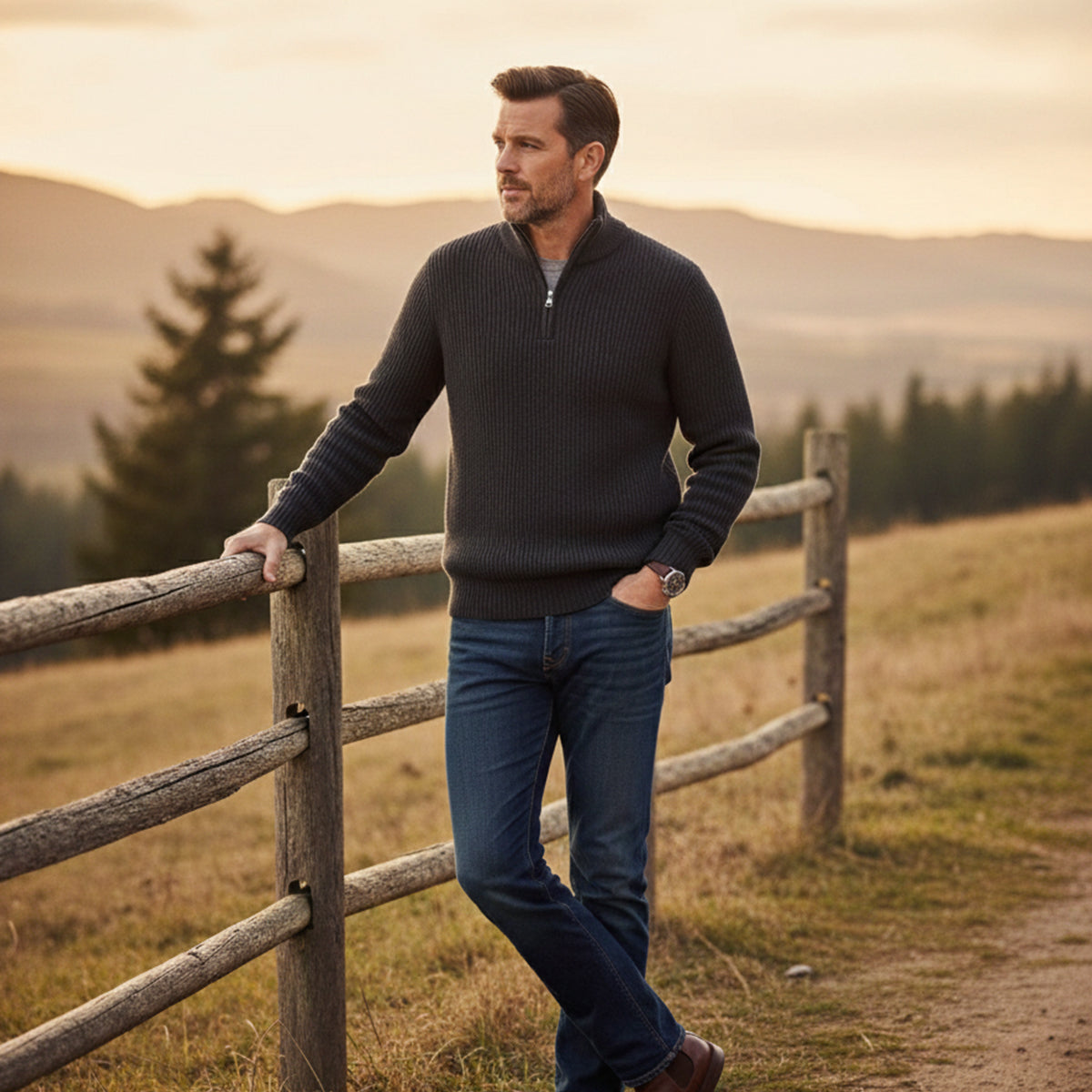Men's Soft-Knit Half-Zip Jumper – Ribbed Texture