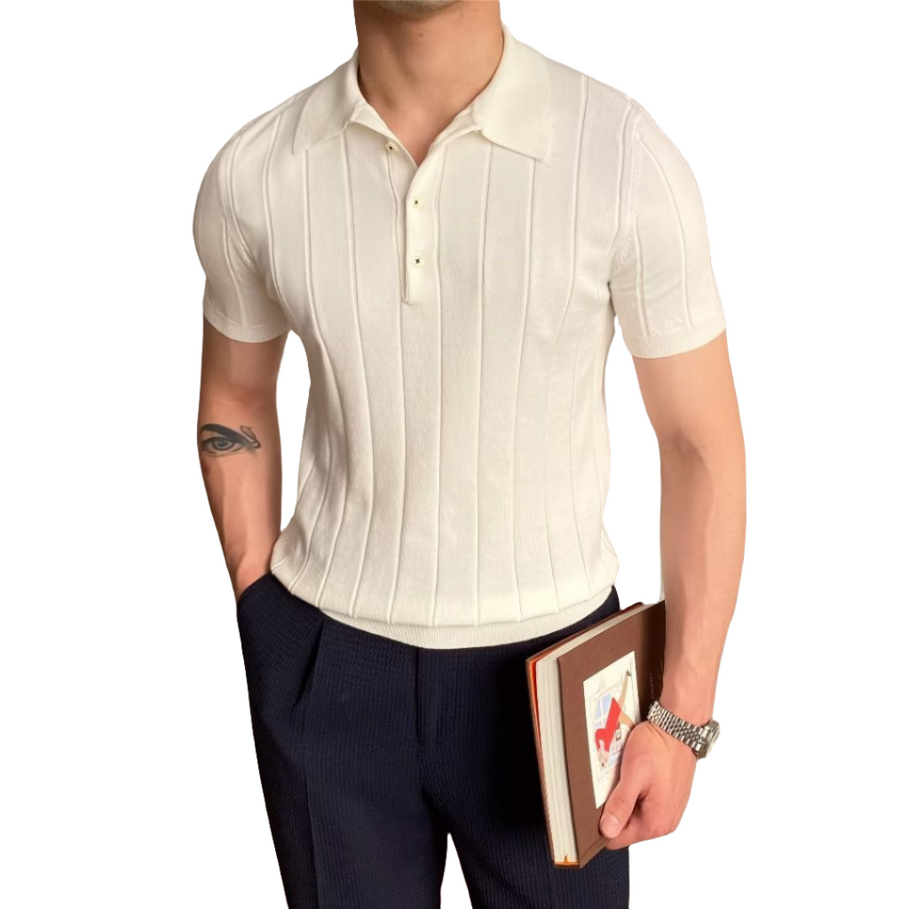 Men's Button-neck Polo Shirt – White