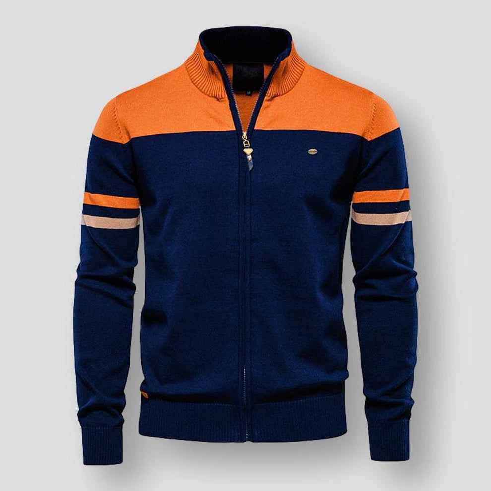 Men's Lightweight Zip-Up Cardigan – Stand-Collar Knit Jacket