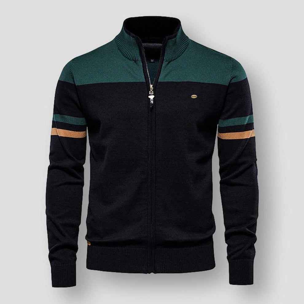 Men's Lightweight Zip-Up Cardigan – Stand-Collar Knit Jacket