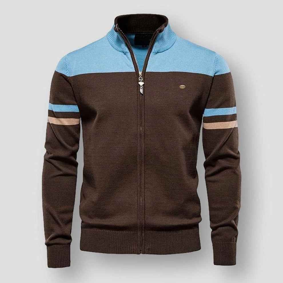 Men's Lightweight Zip-Up Cardigan – Stand-Collar Knit Jacket
