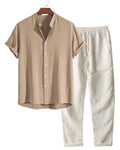 Men's Short Sleeve linen-look Set – Breathable Shirt and Trousers