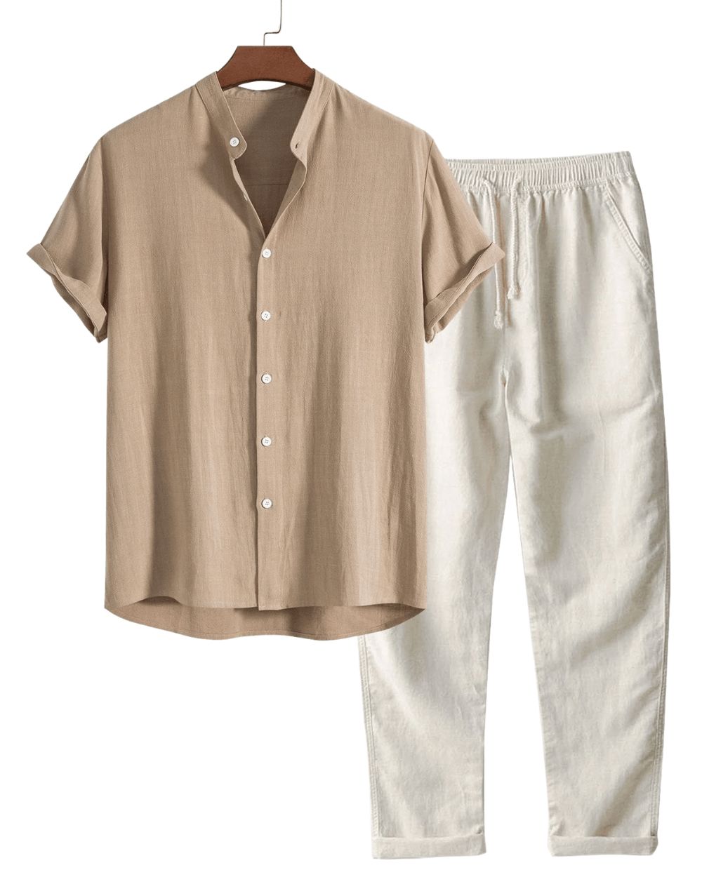 Men's Short Sleeve linen-look Set – Breathable Shirt and Trousers