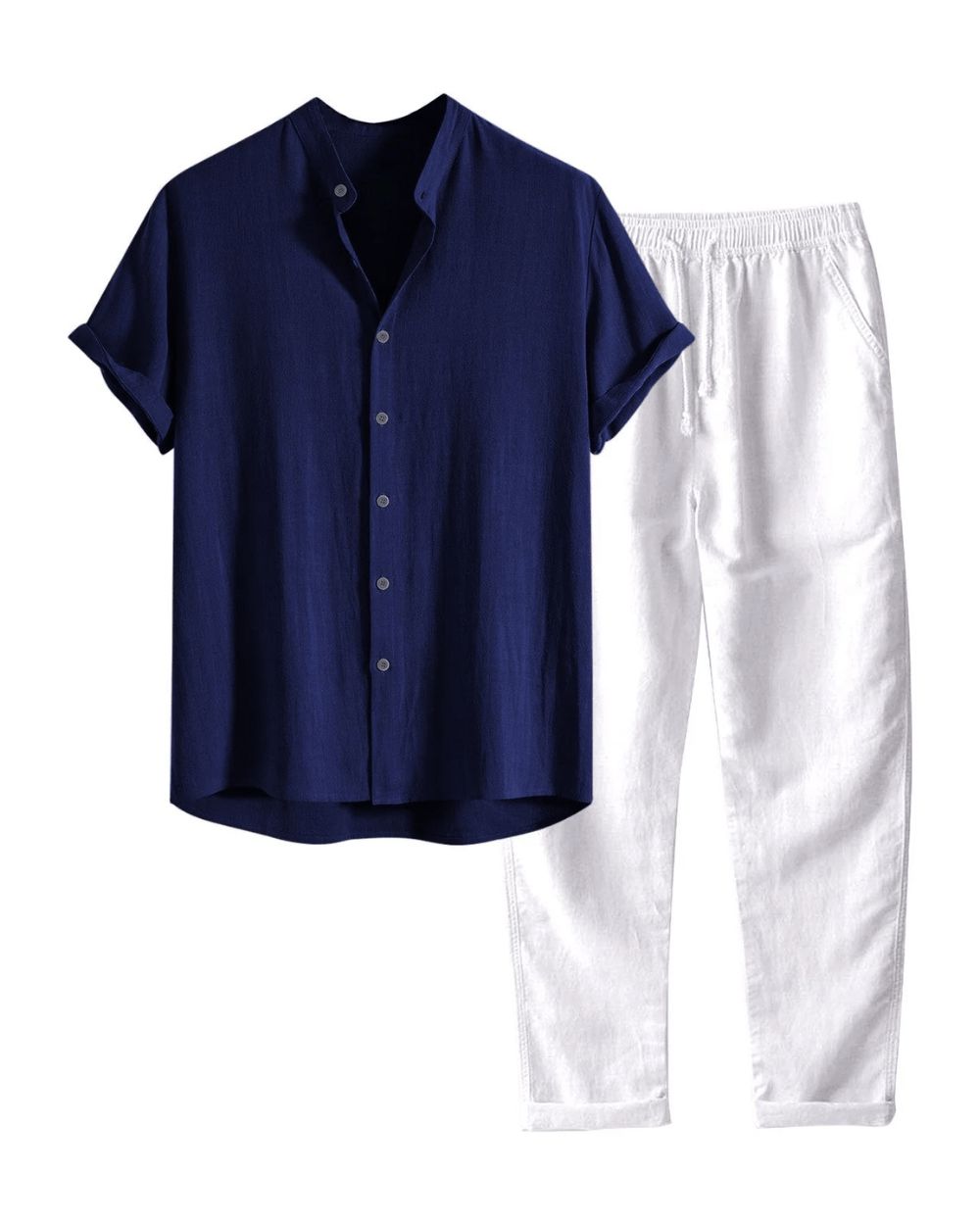 Men's Short Sleeve linen-look Set – Breathable Shirt and Trousers