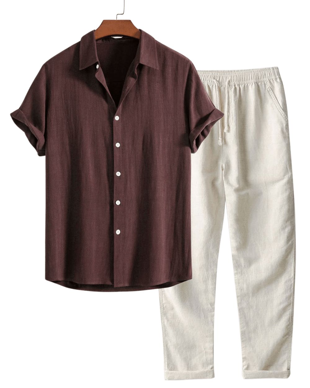 Men's Short Sleeve linen-look Set – Breathable Shirt and Trousers