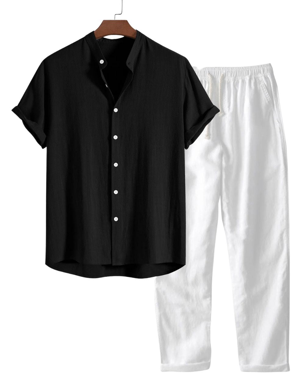 Men's Short Sleeve linen-look Set – Breathable Shirt and Trousers