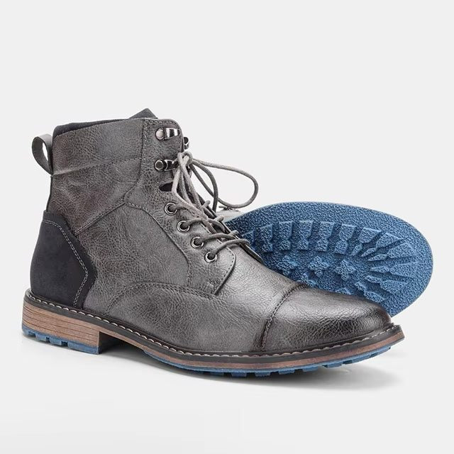 Men's leather-look Lace-Up Boots – Cap-Toe Ankle Boots