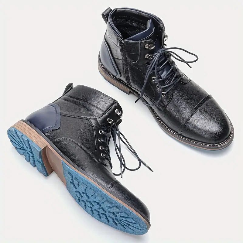 Men's leather-look Lace-Up Boots – Cap-Toe Ankle Boots