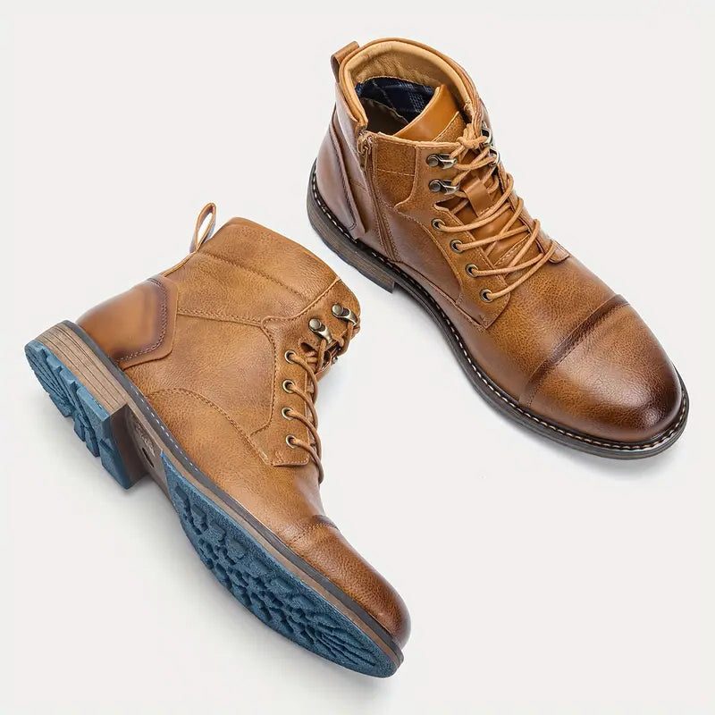 Men's leather-look Lace-Up Boots – Cap-Toe Ankle Boots