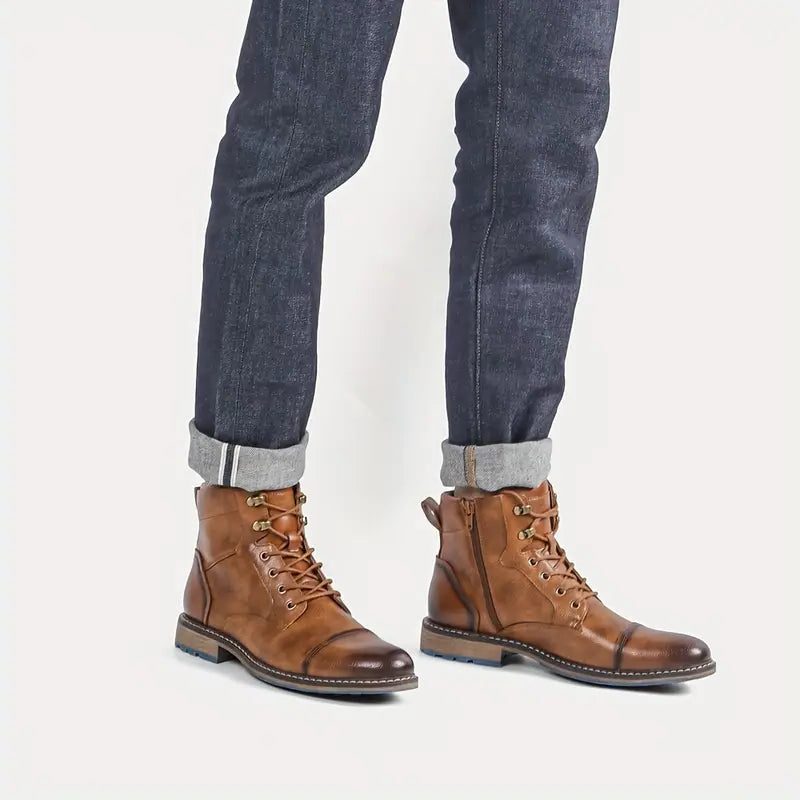 Men's leather-look Lace-Up Boots – Cap-Toe Ankle Boots