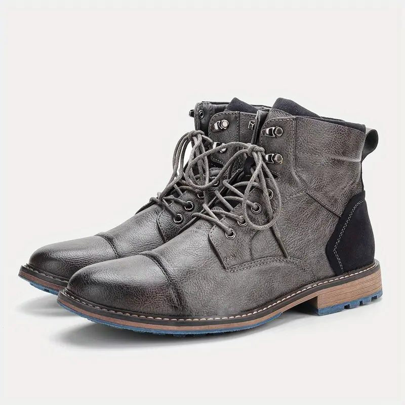 Men's leather-look Lace-Up Boots – Cap-Toe Ankle Boots