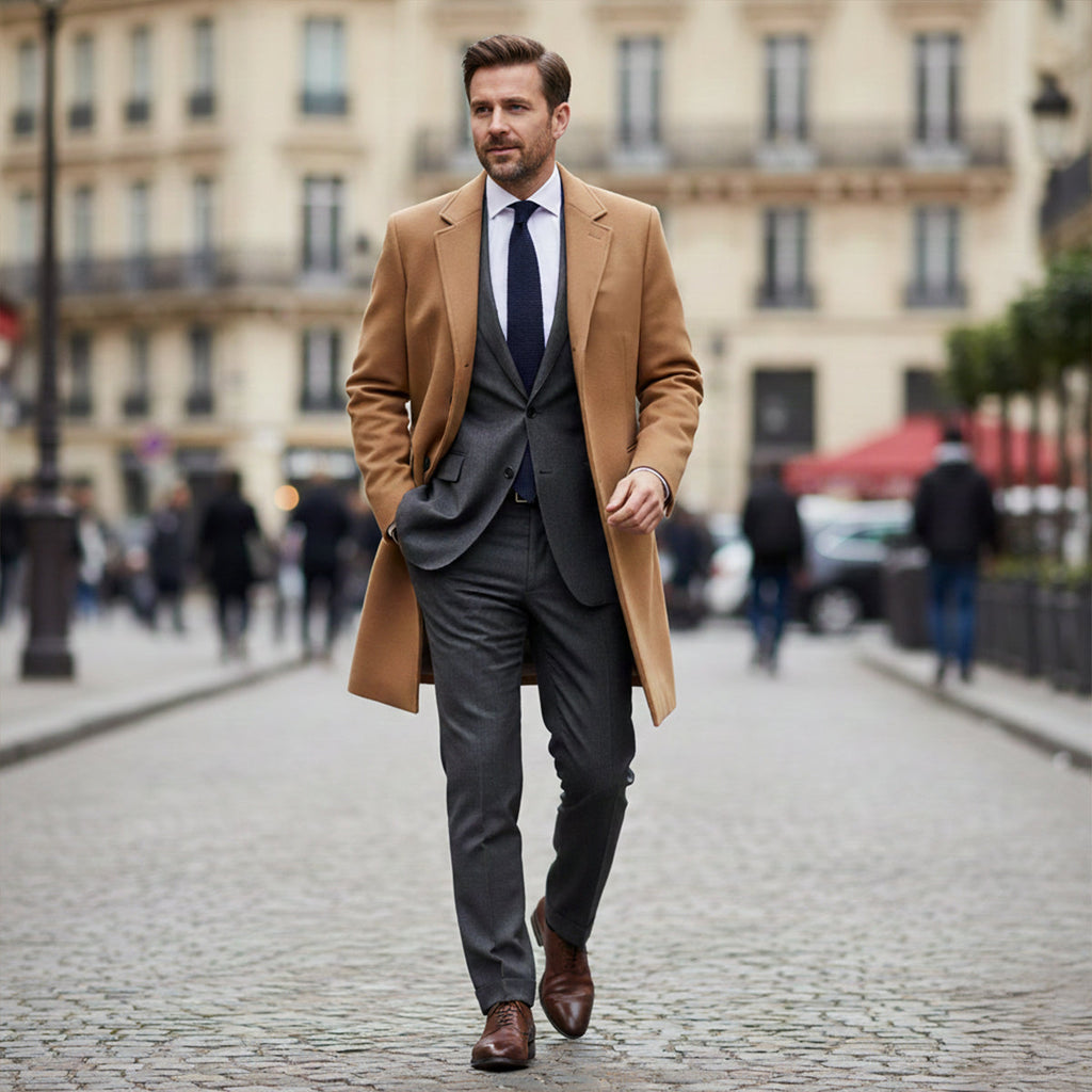 Men's Tailored Classic Overcoat – Lapel Collar, Single-Breasted