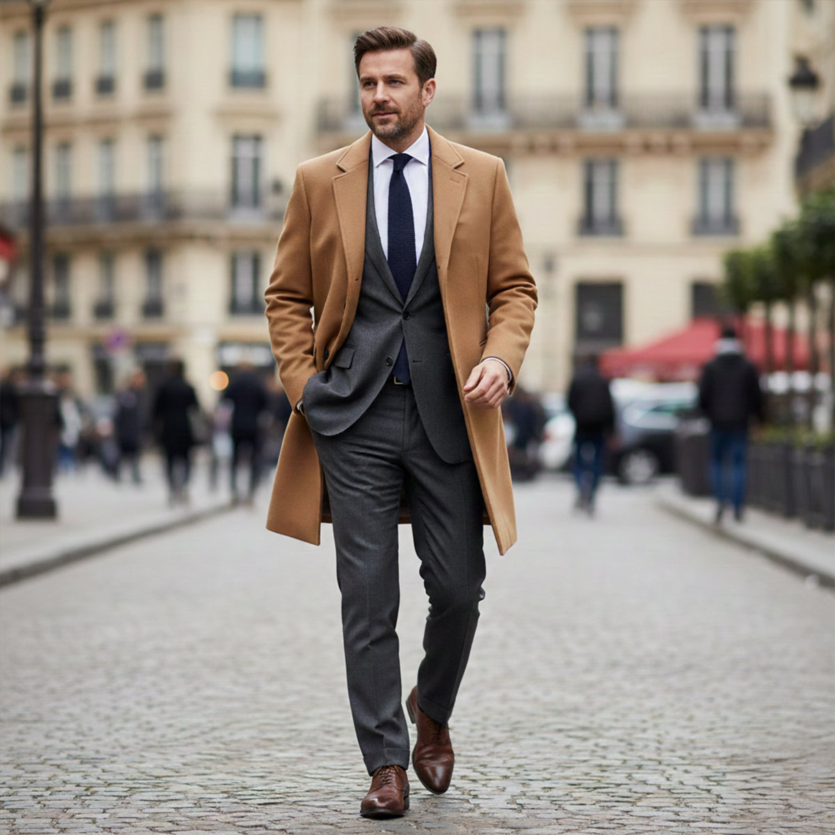 Men's Tailored Classic Overcoat – Lapel Collar, Single-Breasted
