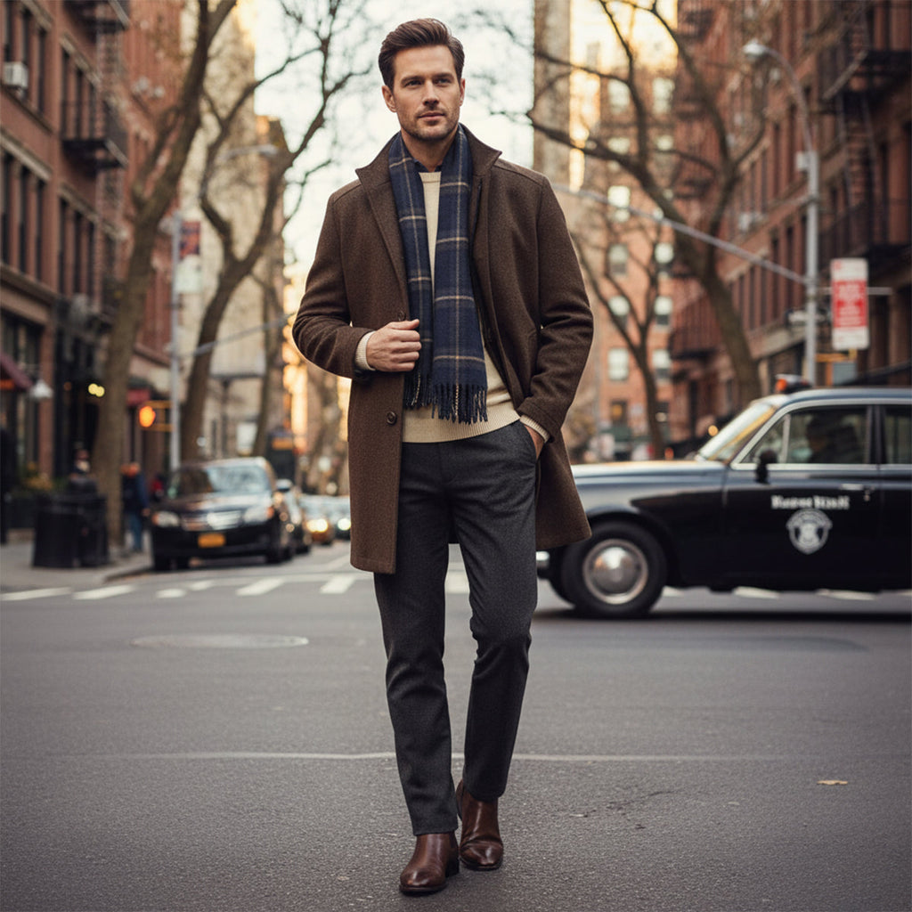 Men's Classic Wool-Blend Overcoat – Structured Collar, Button Front