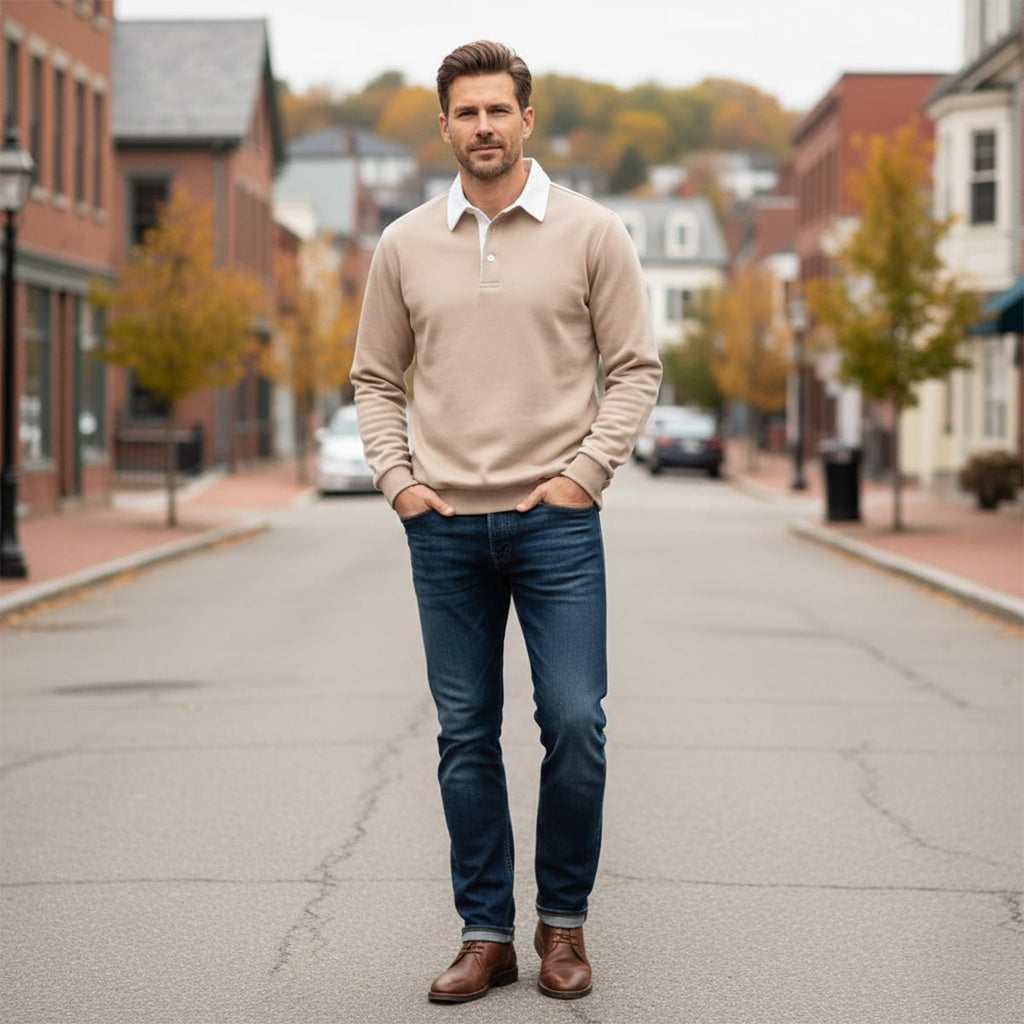 Men's Long-Sleeve Knitted Polo Shirt – Classic Collar