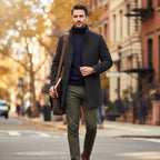 Men's Classic Wool-Blend Overcoat – Structured Collar, Button Front