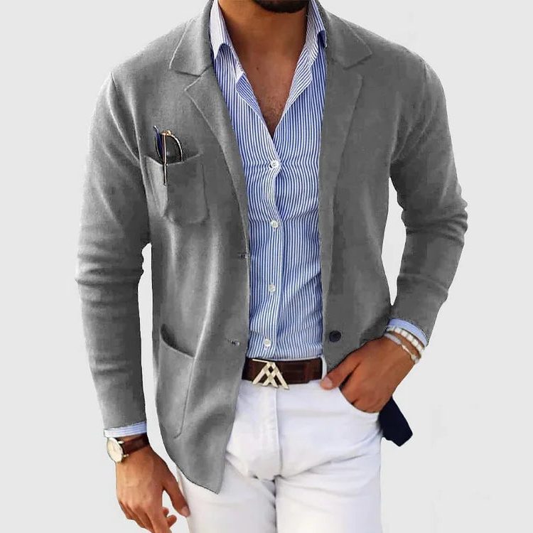 Men's Knitted Blazer Cardigan – Lapel-Collar Button-Front Jacket