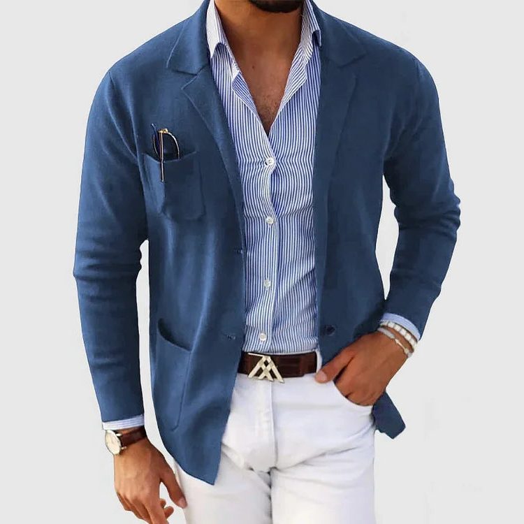 Men's Knitted Blazer Cardigan – Lapel-Collar Button-Front Jacket