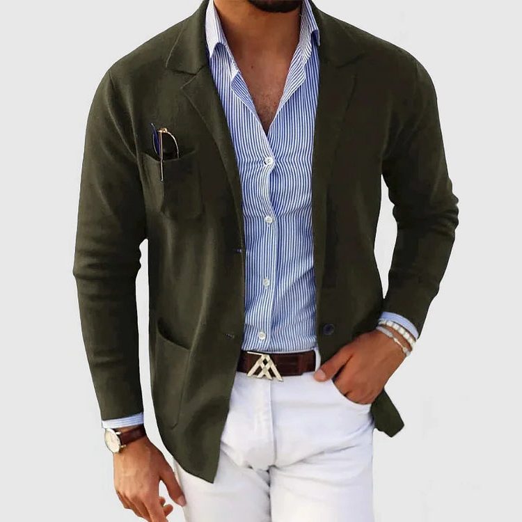 Men's Knitted Blazer Cardigan – Lapel-Collar Button-Front Jacket