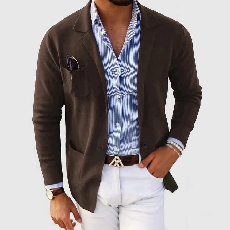 Men's Knitted Blazer Cardigan – Lapel-Collar Button-Front Jacket