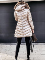 Women's Long Puffer Coat with faux-fur collar