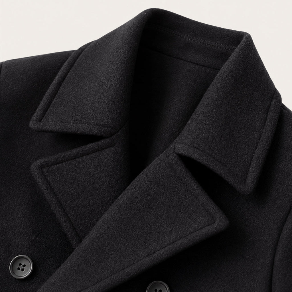 Men's Double-Breasted Wool-Blend Peacoat – Black