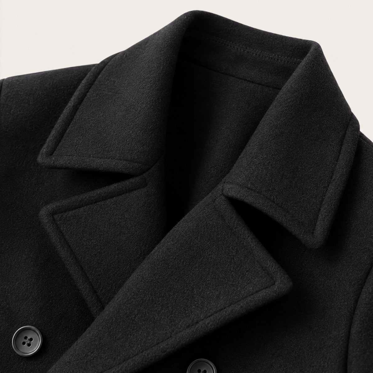Men's Double-Breasted Wool-Blend Peacoat – Black
