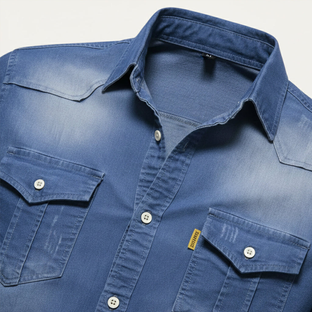 Men's Stretch Denim Shirt – Slim Fit, Chest Flap Pockets