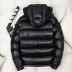 Men's Glossy Hooded Down Puffer Jacket – Windproof Insulated Winter