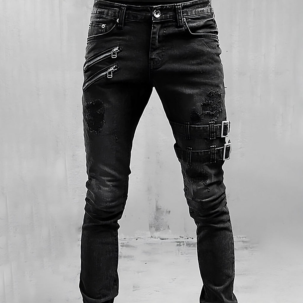 Men's Slim Fit Stretch Denim Jeans – Distressed Utility Style Trousers