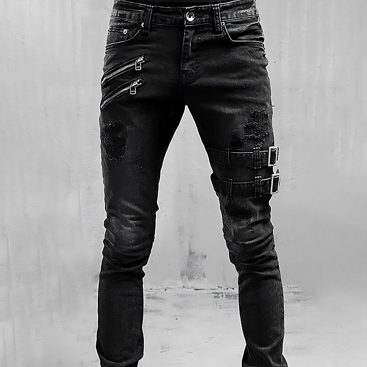 Men's Slim Fit Stretch Denim Jeans – Distressed Utility Style Trousers