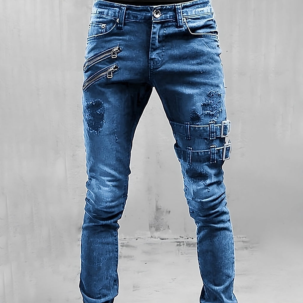 Men's Slim Fit Stretch Denim Jeans – Distressed Utility Style Trousers