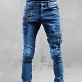 Men's Slim Fit Stretch Denim Jeans – Distressed Utility Style Trousers