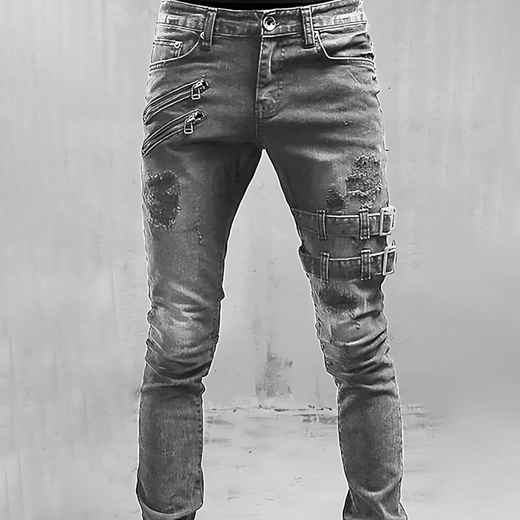 Men's Slim Fit Stretch Denim Jeans – Distressed Utility Style Trousers