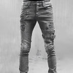 Men's Slim Fit Stretch Denim Jeans – Distressed Utility Style Trousers