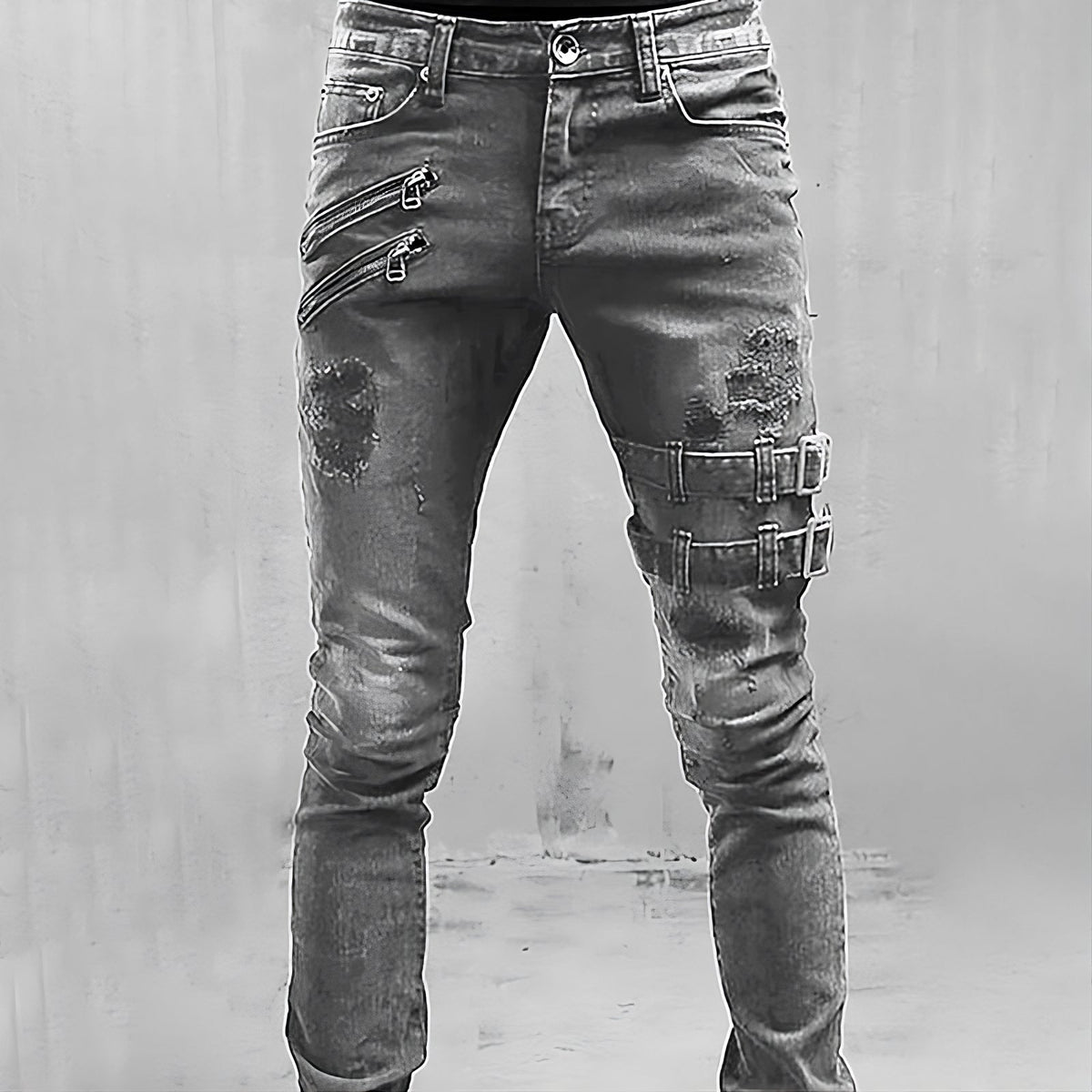Men's Slim Fit Stretch Denim Jeans – Distressed Utility Style Trousers